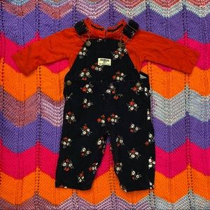 Navy overalls with flower accents